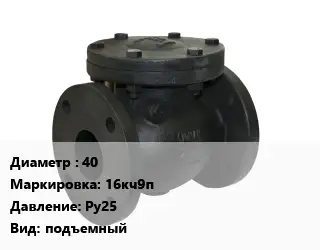 Клапан чугунный 40 16кч9п Ру25 подъемный